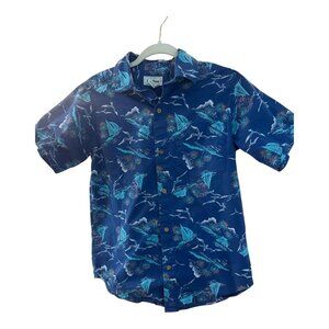 Vintage LL Bean Shirt Boys Large Hawaiian Sailboat Print 80s 90s Summer Casual